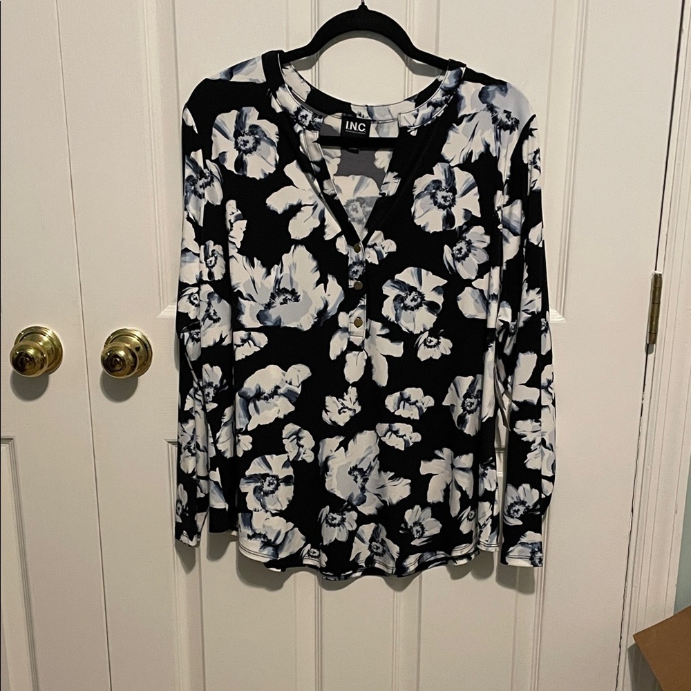 INC International Concepts Monochrome Floral Blouse